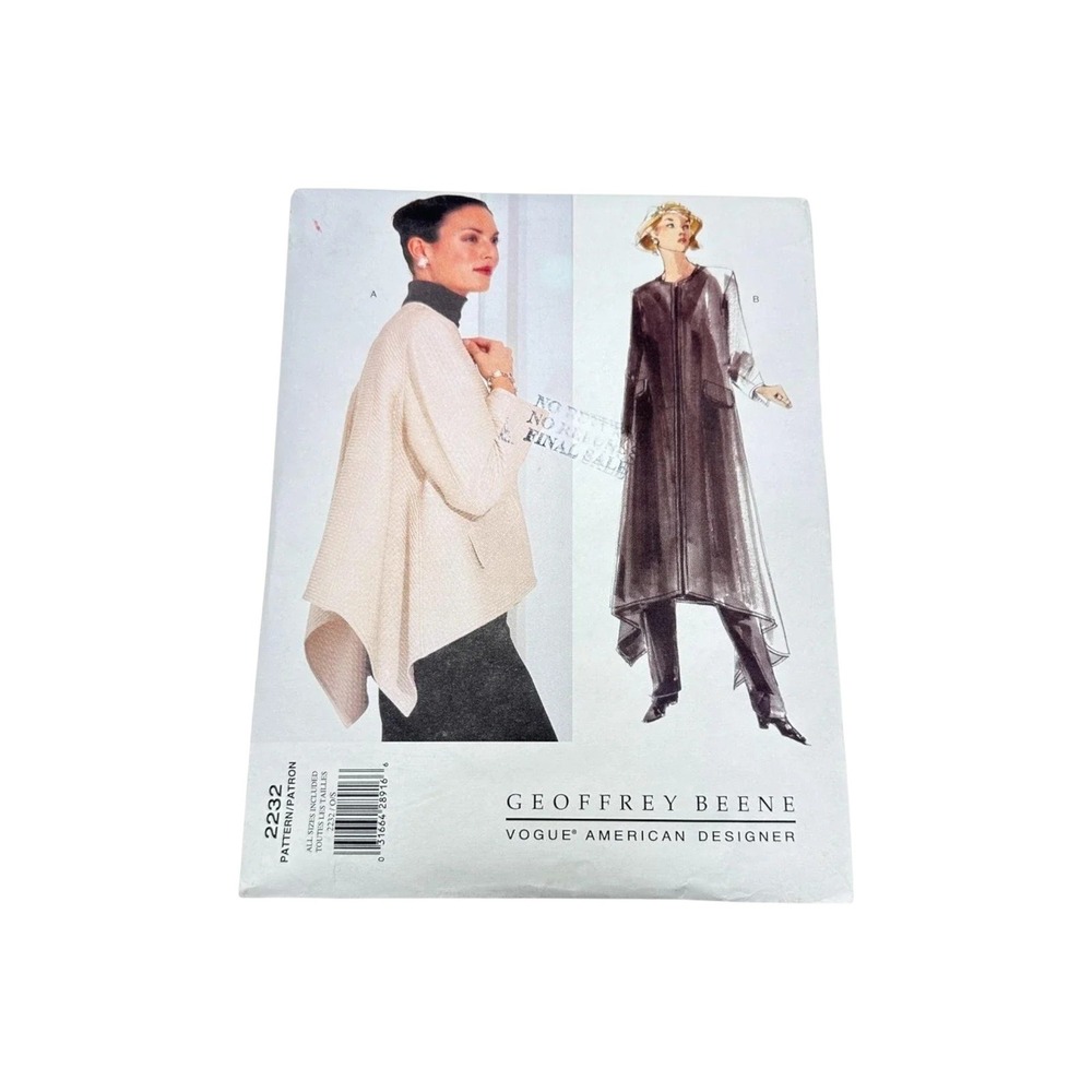 Vogue 2232 Pattern Geoffrey Beane Coat Jacket A-line Loose Size S‎ M L XL Uncut